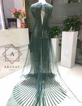 Load image into Gallery viewer, Haute Couture Green Bridal Unique Design Dress Size Trail Luxurious Body Hand-made Beaded Appliqué
