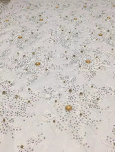 Load image into Gallery viewer, New arrival white embroidered lace fabric for wedding dress french guipure with big beads and rhinestone lace fabric
