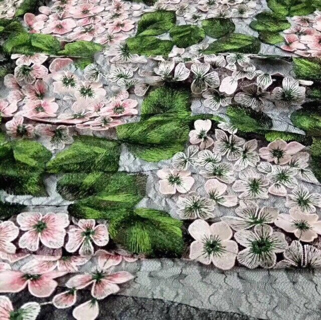 New Design 3D Flower High Quality Haute Couture design tulle French lace fabric for dresses 5 yards