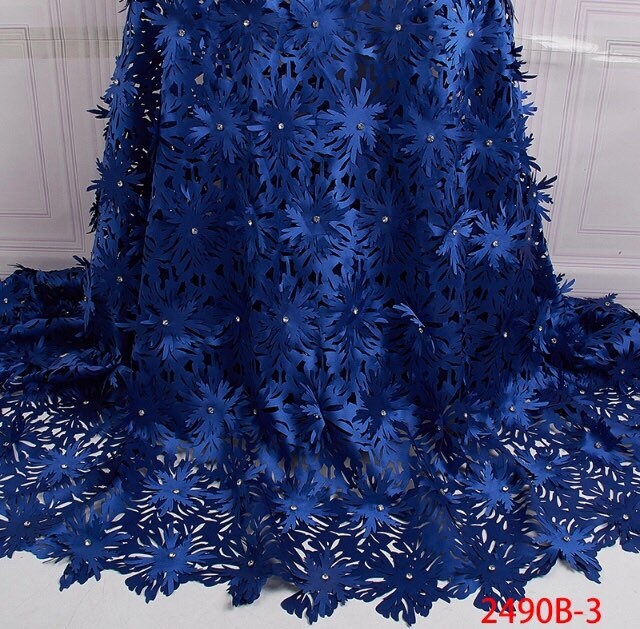 New design 3D laser cut embroidered design cord lace Stones lace fabric for day or evening dresses 5 yards