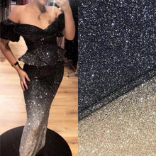 Load image into Gallery viewer, Ombré Gold a Black Glued Glitter Lace fabric french lace fabric luxurious style tulle net lace fabric For Prom Dresses 1 yard
